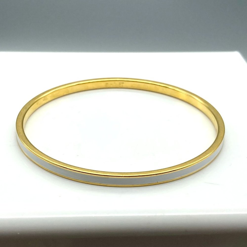 Vintage Monet Skinny Bangle Bracelet, Stackable White Enamel on Gold Tone